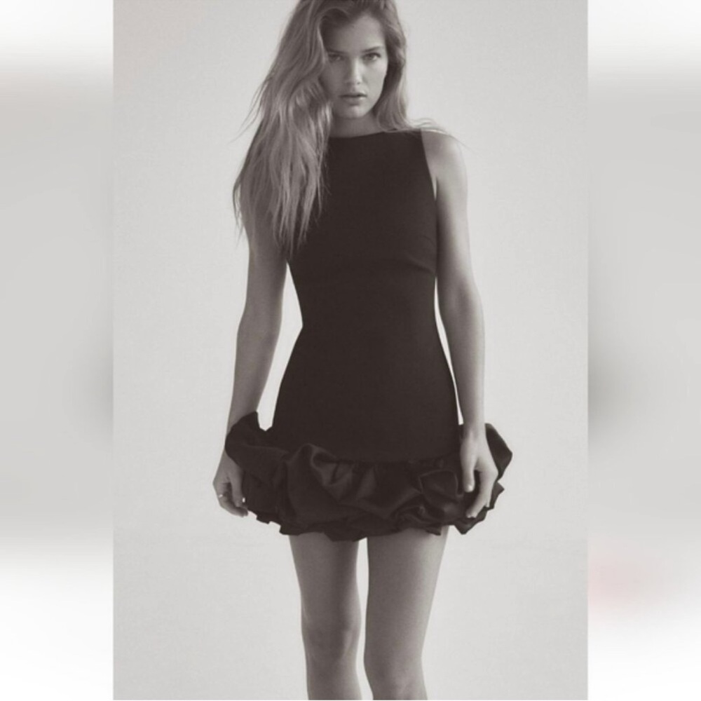 Elegant Black Ruffle Hem Dress Zara Medium